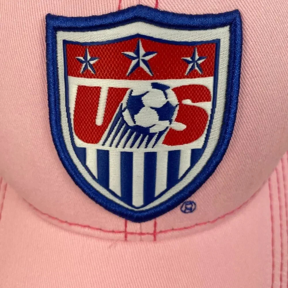 USA National Soccer Women's OS Pink 100% Cotton Adjustable Embroidered Logo Hat